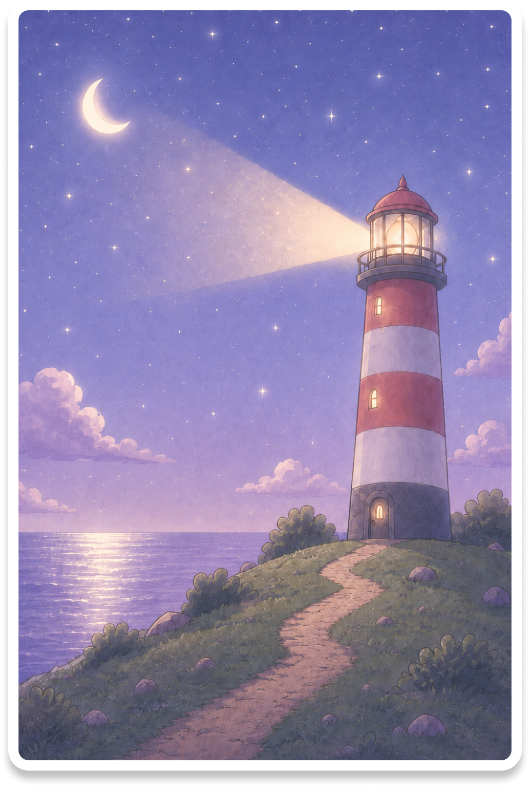 A lighthouse shining over the sea at night