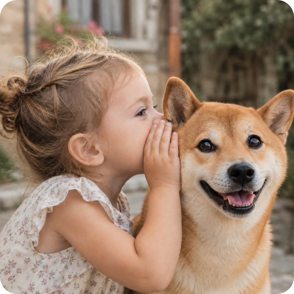 A child whispering to a dog